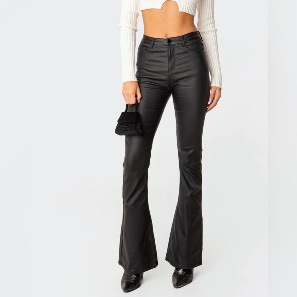 Edikted Luna faux leather flare jeans -size M